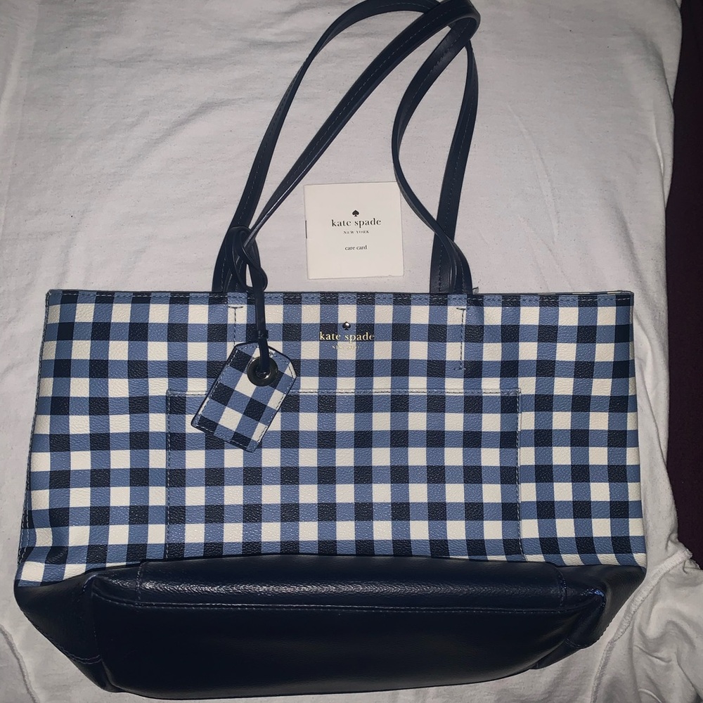 Kate Spade Blue Tote Bag with Gingham Pattern